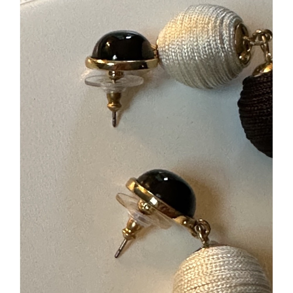 Black And White Threaded Ball Dangle Statement Ea… - image 5